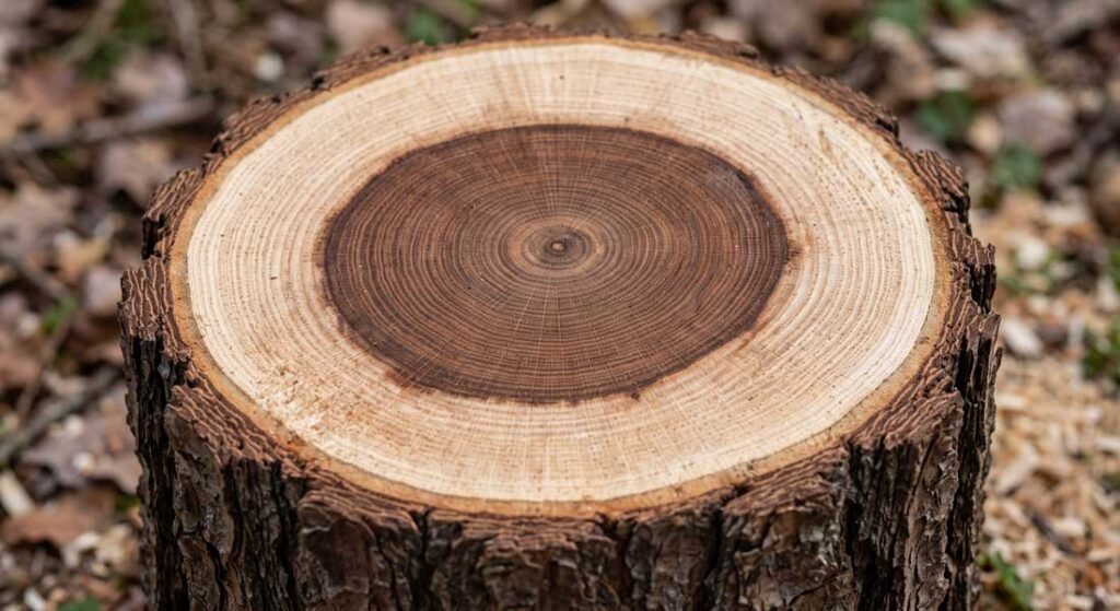 freshly cut tree trunk cross-section